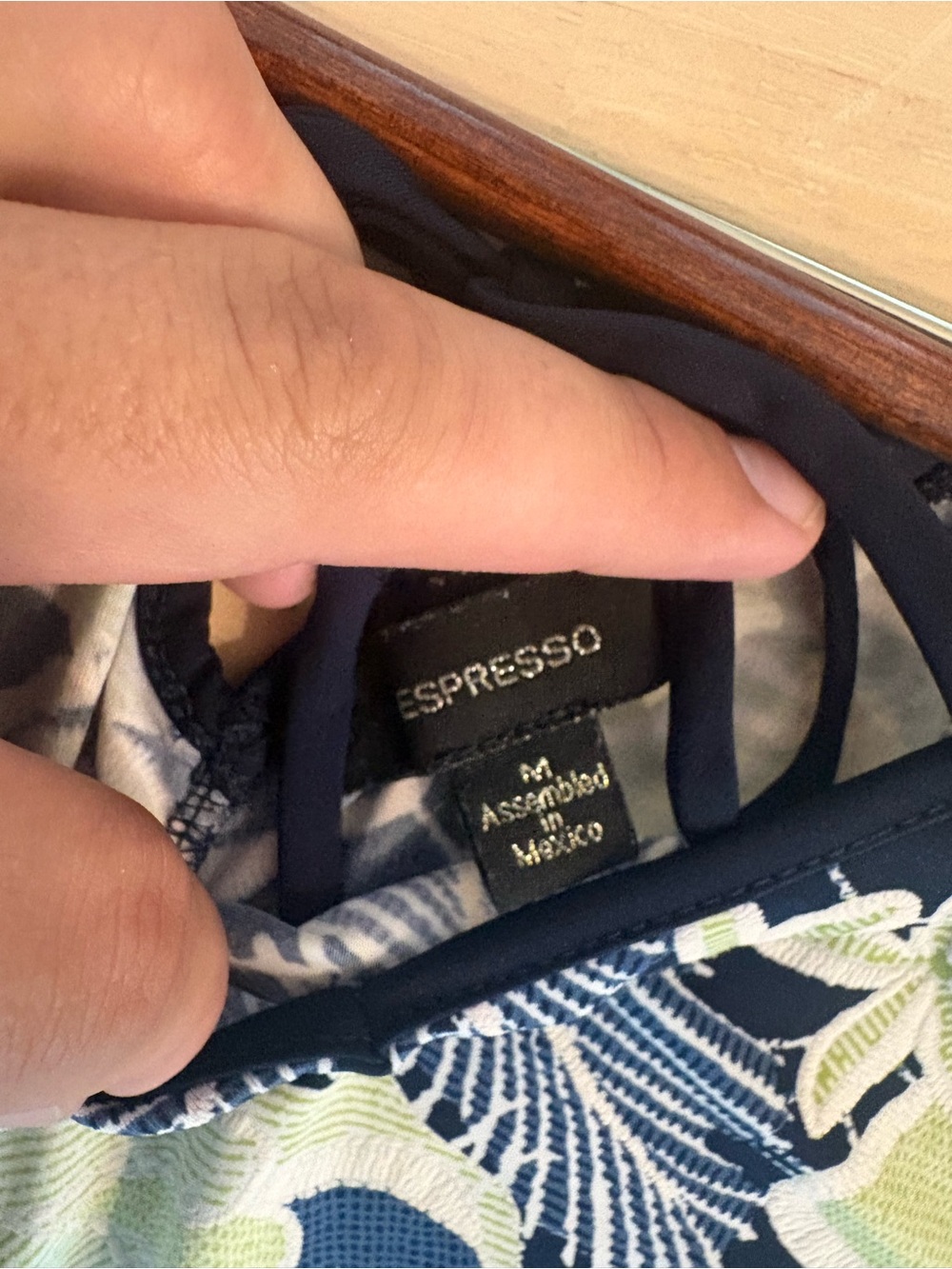 Espresso Navy Floral Tote with White & Green Accents